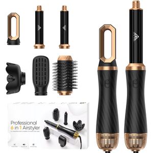 UKLISS 6-in-1 Multistyler – Föhnborstel – Krulborstel – Krultang – Stijltang – Haardroger – Thermische Airstyler met 6 Opzetstukken – 1000W – Wit