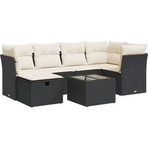 vidaXL - 7-delige - Loungeset - met - kussens - poly - rattan - zwart