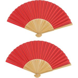 Spaanse handwaaier - 2x - pastelkleuren - steenrood - bamboe/papier - 21 cm