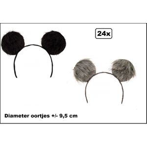 24x Diadeem muizen oren zwart en grijs pluche 95mm - Festival uitdeel Halloween thema feest evenement muis black