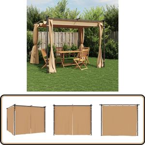 vidaXL Prieel - 3x3 m - Staal - Taupe - Inclusief Gordijnen Partytent - Tuinset - Buitenterras - Tuinhuisje - Parasol