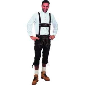 Donkerbruine halflange echte lederhosen | Oktoberfest kleding maat 50 (M)