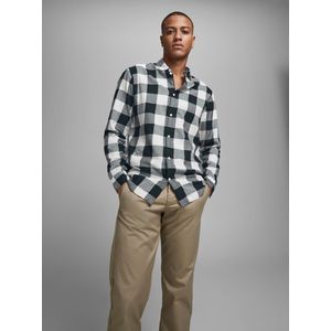 Jack & Jones - Heren Overhemden JJegingham Twill Slim Shirt L/S - Wit - Maat XL