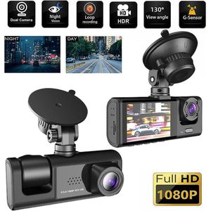 Q-time Dashcam 3 in 1 - Voor en Achter Camera - Bewegingsdetectie en Parkeerstand - G-Sensor - Full HD - 170° Groothoeklens - Loop Recording