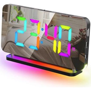 Digitale Spiegelwekker met RGB Nachtlampje en Snooze Functie - 7 Inch Wecker met Instelbare Helderheid