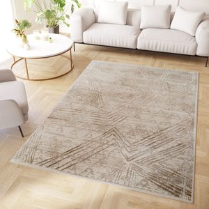 Tapiso Crystal Vloerkleed Beige Modern Laagpolig Kleed Tapijt Maat- 140x200