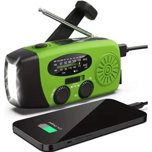 PolkaHome noodradio solar opwindbaar zonne-energie noodradio met zwengel, USB-oplaadfunctie voor mobiele telefoons, AM/FM weerradio voor thuis en camping, dynamo zaklamp, SOS-alarm, draagbaar en oplaadbaar.