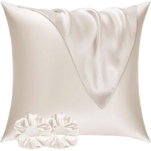 Set van 2 Satijnen Kussenslopen 60x60 cm in Beige, Zacht en Ondersteunend voor Haar en Huid