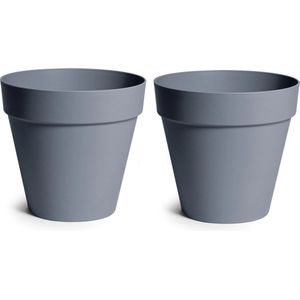 Mega Collections Plantenpot/bloempot - 2x - kunststof - grijs - binnen/buiten - D34 x H33 cm