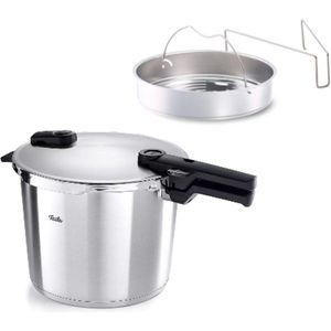 Snelkookpan - hogedrukpan - met stoominzet en driepoot - 10liter - Vitaquick Premium Fissler