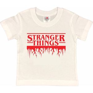 STRANGER THINGS T-shirt wit met rode Opdruk (maat 134/140)