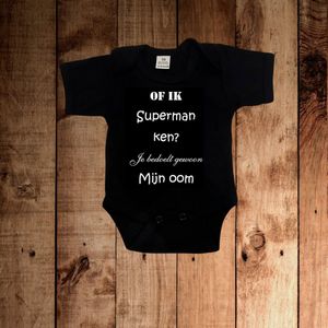 Grappige romper met tekst 'Mijn oom is Superman' | Origineel kraamcadeau - zwart korte mouw