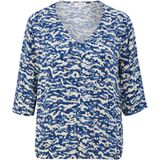s.Oliver - Blouseshirt - Crème / Donkerblauw - Driekwart Mouw - Losse Pasvorm