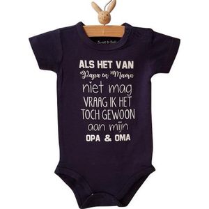 Baby Rompertje tekst Als het van papa en mama niet mag vraag ik het toch gewoon aan mijn opa en oma | korte mouw | donkerblauw | maat 50/56 | hoera jullie worden grootouders