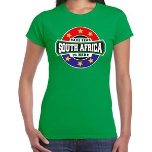 Have fear South Africa is here t-shirt met sterren embleem in de kleuren van de Zuid Afrikaanse vlag - groen - dames - Zuid Afrika supporter / Afrikaans elftal fan shirt / EK / WK / kleding M