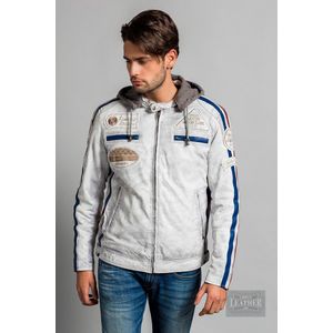 Urban 5884® - Fifty Eight - Heren Motorjas - Lamsleer – Afneembare Hoodie - Vintage Grijs - Maat L