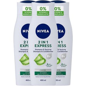 NIVEA 2 in 1 Express Shampoo & Conditioner – Met Aloë Vera Extract – 3 x 400 ml