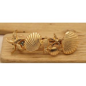 Gouden haarclip zeesterren, schelpen - haarclip zee gerelateerd - haarclip zeester - haarclip schelp - goudkleurig haarclip - haarclip dun haar - haarclip half staartje - haarclip dames - haarclip volwassen - haarclip meisje - haarclip zomers