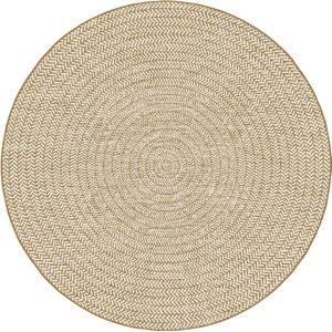 Brussels Vintage Buitenkleed – Rond - Indoor & Outdoor Vloerkleed – Tuinkleed, Balkonkleed – Jute Beige Wit- 200 CM ROND