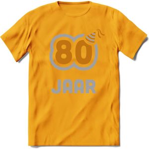 80 Jaar Feest T-Shirt | Goud - Zilver | Grappig Verjaardag Cadeau Shirt | Dames - Heren - Unisex | Tshirt Kleding Kado | - Geel - XXL