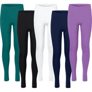 Merry Style Meisjes Leggings - Sport - Vrijetijdsbroek - Lang - Viscose - Sporbroek - 5-Pack - MS-MS10-130-LE-5B - Zwart/Wit/Marineblauw/Emeraldgroen/Purper - 140
