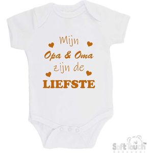 100% katoenen Romper ""Mijn Opa & Oma zijn de liefste"" Unisex Katoen Wit/tan Maat 56/62