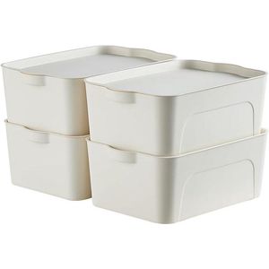 Opbergdoos 15Liter - Set van 4 - Kunststof met Deksel - Stapelbaar - Speelgoed Organizer - Kleding Boeken Keuken Bad - Wit