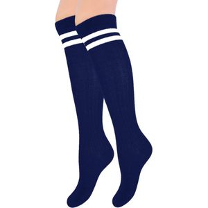 Meisjes Kniekous - Rib - Strepen - Marineblauw - Maat 23-26