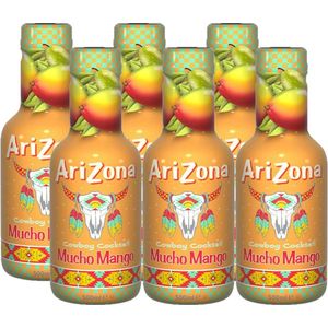 Arizona ijsthee Mucho Mango, flesjes van 0,5 L, pak van 6