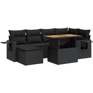 vidaXL 7-delige Loungeset met kussens zwart