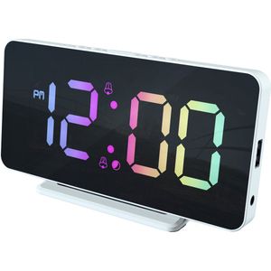 Caliber Wekker - Digitale Wekker - Slimline - Twee alarmen - Groot Dimbaar Meerkleurig LED Display - Wit (HCG024X)