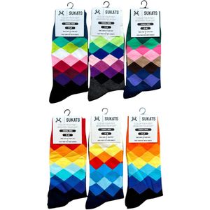 Sukats® The Casual Ones - 6 Paar - Maat 41-46 - Herensokken - Geruite Sokken - Set B - Happy Colorful Socks - Grappige Sokken - Vrolijke Sokken - Kerstsokken - Cadeausokken