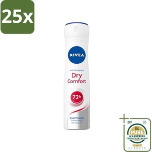 25 x NIVEA - Deodorant Spray - Droog Comfort - Antibacterieel - 150 ml - Grootverpakking - Deodorant Spray - Anti-transpirant Spray - Droog Comfort - 72 Uur Bescherming - Geur Neutraliseren