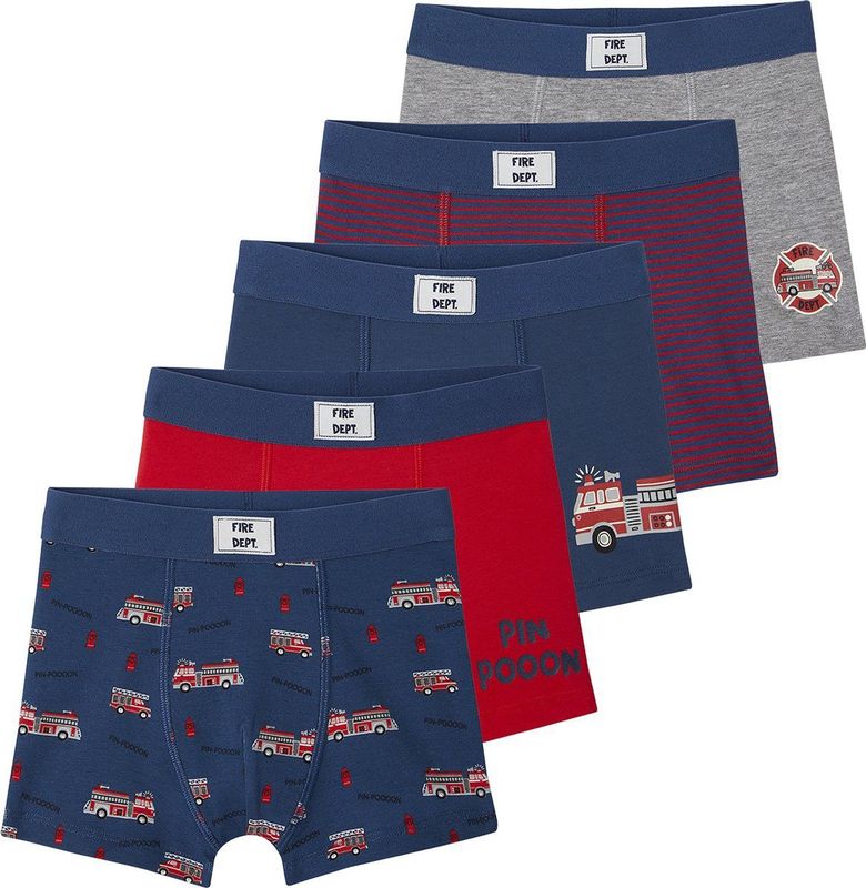 Set van 5 - Jongensboxers - Oceaanblauw - Biokatoen - Brandweermannen