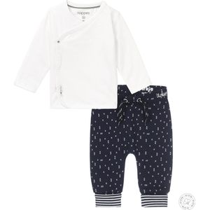 Noppies - Dirkje - Kledingset - Broek Blauw figuurtjes - Overslag shirt Little wit - Maat 50