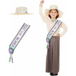 Provento - Victoriaanse Suffragette kostuum voor kinderen - sjerps - stemrecht - historische jurk voor meisjes - maat groot