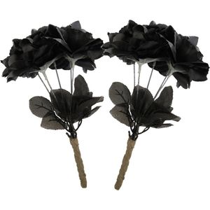 Halloween - rozen bloemenboeketjes - 2x - zwarte rozen - 35 cm