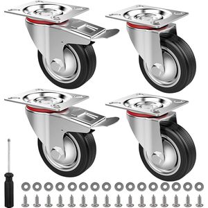 Zwaarlast Zwenkwielen / Trolley Wielen voor Meubels - Rubberen Zware Wielen - Heavy Duty Castors /Transportwielen - 200 kg