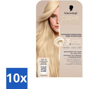 10 x Schwarzkopf - Haarkleuring - Creme Supreme 10-0 - Natuurlijk Ultra Lichtblond - 245g - Haarkleuring - Haarverf - Permanent Haarkleuring - Ultra Lichtblond - Grijsdekking