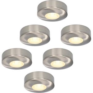 6x HOFTRONIC Pavo - Platte opbouwspot - LED - Rond zaagmaat 53mm - RVS - Dimbaar - Zeer lage opbouwdiepte 23mm - 3 Watt - 260 lumen - 230V - 2700K Extra warm wit - Plafondspots - Dunne opbouwspot voor badkamer en buiten - 5 jaar garantie