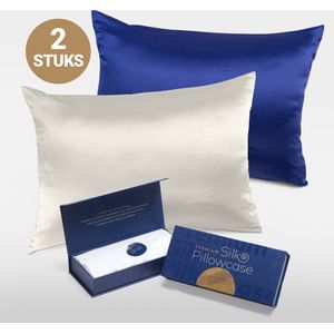 Slowwave Premium Silk Pillowcase - Extra voordelig colorpack: Off-white en Cloud Burst (blauw) - Ervaar het beste zijden kussensloop - 100% Mulberry zijde - 22 momme - Hoogste kwaliteit (grade 6A) - 60x70cm