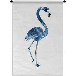 Wandkleed FlamingoKerst illustraties - Een gedetailleerde blauwe flamingo op een witte achtergrond Wandkleed katoen 60x90 cm - Wandtapijt met foto