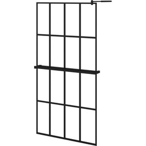 vidaXL - Inloopdouchewand - met - schap - 100x195 - cm - ESG-glas - aluminium - zwart