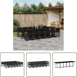 The Living Store 13-delige Tuinset met kussens poly rattan zwart - Tuin Set - Tuinset - Eetkamerset - Buitendecoratie - Lounge Set