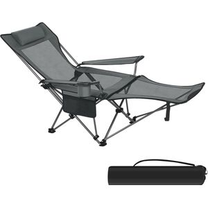 Campingstoel met Afneembare Voetsteun en Verstelbare Rugleuning - Inklapbare Opvouwbare Klapstoel voor Camping, Strand of Visbroek