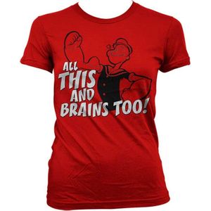 Popeye Dames Tshirt -L- All This And Brains Too Rood