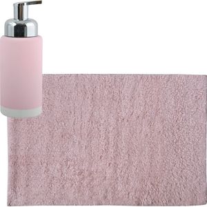 MSV badkamer droogloop mat/tapijt - 40 x 60 cm - met zelfde kleur zeeppompje 300 ml - lichtroze