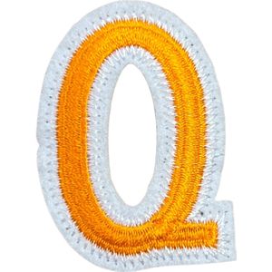 Alfabet Letter Strijk Embleem Patch Oranje Wit Letter Q / 3.5 cm / 4.5 cm