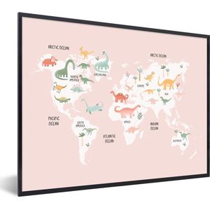 Wereldkaart - Kinderen - Dino - Schoolplaat - Kinderkamer - 80x60 cm