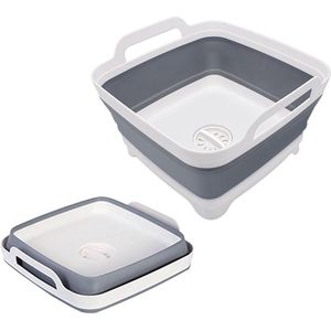 Opvouwbare afwasbak met afvoerplug, ruimtebesparende, multifunctionele opvouwbare afwasbak voor buiten, afwasbak, opberglade voor in de keuken, geschikt voor kamperen, groente wassen, camper (grijs)